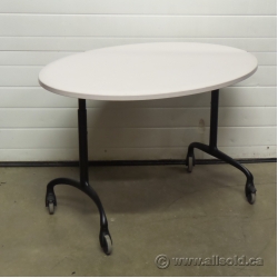 Steelcase White Oval Mobile Rolling Height Adjustable Table